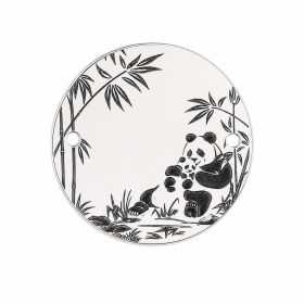 Charm brățară urs panda cu pui din argint 925, gravură laser 16.5 mm E1223