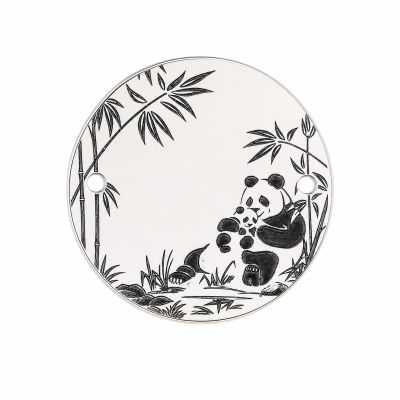 Charm brățară urs panda cu pui din argint 925, gravură laser 16.5 mm E1223