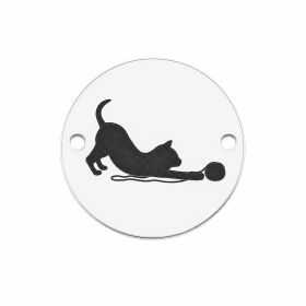 Charm brățară pisică jucăușă din argint 925, gravură laser 16.5 mm E1253