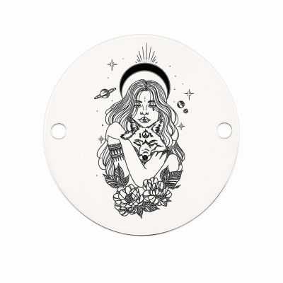 Element brățară fată cu lup din argint 925, gravură laser mistică 16.5 mm E1510