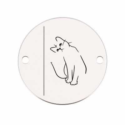 Element brățară pisică din argint 925, bănuț cu felină gravată laser 16.5 mm E1759