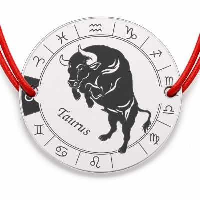 Brățară argint 925 cu bănuț zodia Taur, șnur reglabil — cadou pentru nativii Taur B-E0361