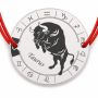 Brățară argint 925 cu bănuț zodia Taur, șnur reglabil — cadou pentru nativii Taur B-E0361