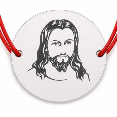 Brățară argint 925 cu bănuț chipul lui Isus, șnur reglabil — cadou creștin B-E0428