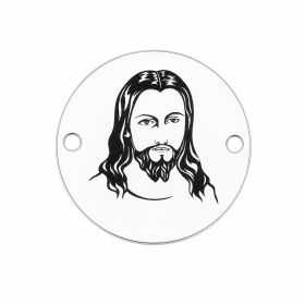 Charm Isus din argint 925, element brățară rotund gravat 16.5 mm E0428