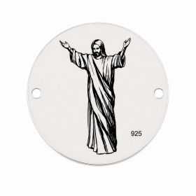 Charm Isus binecuvântând din argint 925, element brățară rotund 16.5 mm E0437