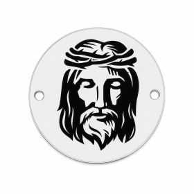 Charm Isus din argint 925, element brățară rotund gravat 16.5 mm E0436