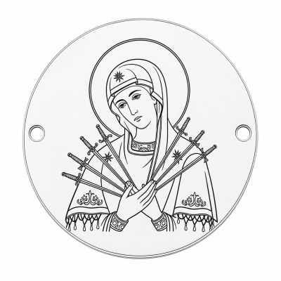 Element brățară icoană Maica Domnului cu Șapte Săgeți din argint 925, gravură laser, 16,5 mm S0214