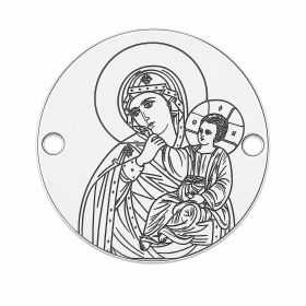 Element brățară icoană Maica Domnului cu Pruncul din argint 925, gravură laser, 16,5 mm S0215