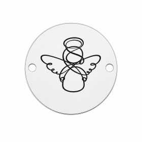 Element brățară înger din argint 925, tăbliță rotundă gravată cu îngeraș 16.5 mm E1106