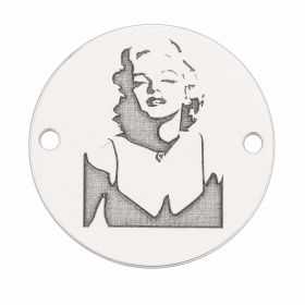 Pandantiv rotund argint 925 cu siluetă de divă retro, gravură laser 16.5mm E1238