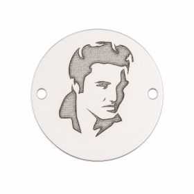 Medalion portret bărbat cu coafură retro din argint 925, gravură laser 16.5mm E1231