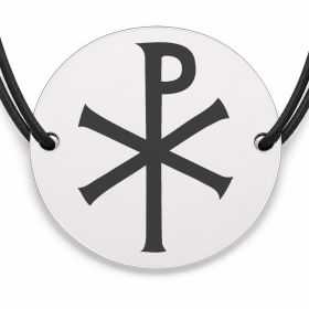 Brățară argint 925 cu bănuț Chi-Rho, șnur negru reglabil — R0002