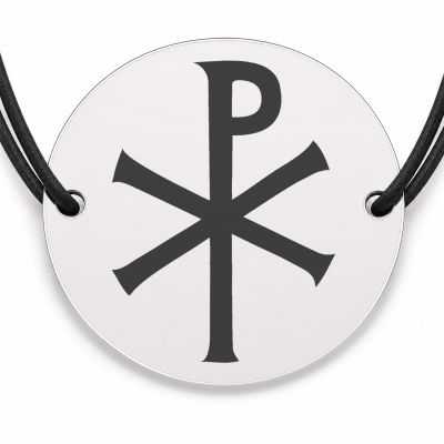 Brățară argint 925 cu bănuț Chi-Rho, șnur negru reglabil — R0002