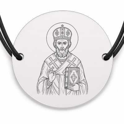 Brățară argint 925 cu bănuț Sfântul Nicolae, șnur negru reglabil — R0004