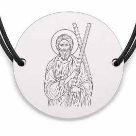 Brățară argint 925 cu bănuț Sfântul Andrei, șnur negru reglabil — R0007