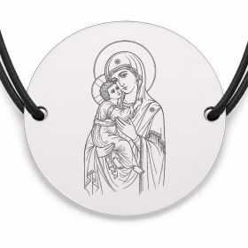 Brățară argint 925 cu bănuț Sfânta Maria, șnur negru reglabil — R0009