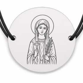 Brățară argint 925 cu bănuț Sfânta Cristina, șnur negru reglabil — R0020