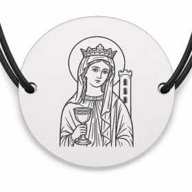 Brățară argint 925 cu bănuț Sfânta Varvara, șnur negru reglabil — R0024