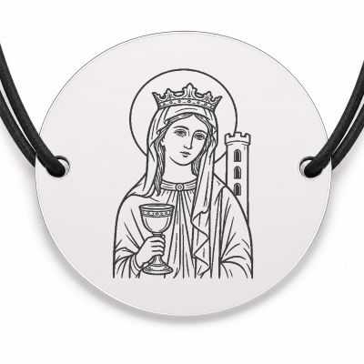 Brățară argint 925 cu bănuț Sfânta Varvara, șnur negru reglabil — R0024