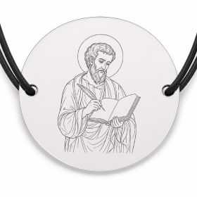 Brățară argint 925 cu bănuț Sfântul Apostol Matei, șnur negru reglabil — R0028