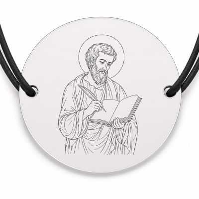 Brățară argint 925 cu bănuț Sfântul Apostol Matei, șnur negru reglabil — R0028