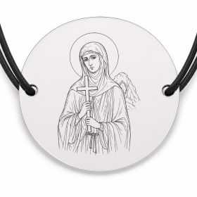 Brățară argint 925 cu bănuț Sfânta Teodora de la Sihla, șnur negru reglabil — R0029