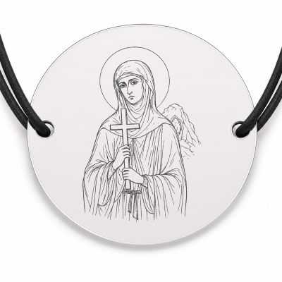 Brățară argint 925 cu bănuț Sfânta Teodora de la Sihla, șnur negru reglabil — R0029