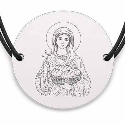 Brățară argint 925 cu bănuț Sfânta Filofteia, șnur negru reglabil — R0035