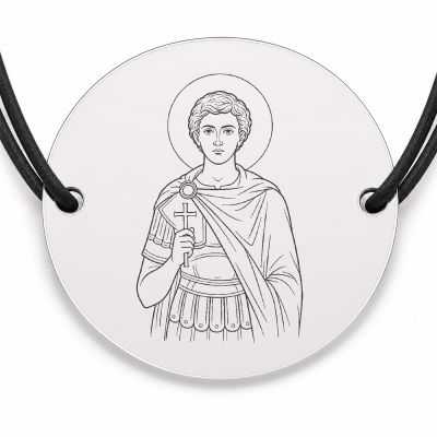 Brățară argint 925 cu bănuț Sfântul Sebastian, șnur negru reglabil — R0040