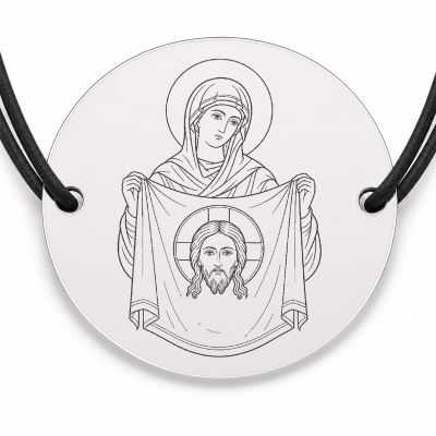 Brățară argint 925 cu bănuț Sfânta Veronica, șnur negru reglabil — R0042