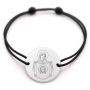Brățară argint 925 cu bănuț Sfânta Veronica, șnur negru reglabil — R0042