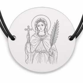 Brățară argint 925 cu bănuț Sfânta Iuliana, șnur negru reglabil — R0044