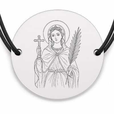 Brățară argint 925 cu bănuț Sfânta Iuliana, șnur negru reglabil — R0044