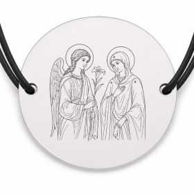 Brățară argint 925 cu bănuț Buna Vestire, șnur negru reglabil — R0048