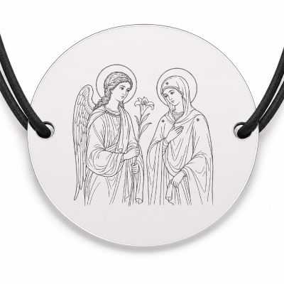 Brățară argint 925 cu bănuț Buna Vestire, șnur negru reglabil — R0048