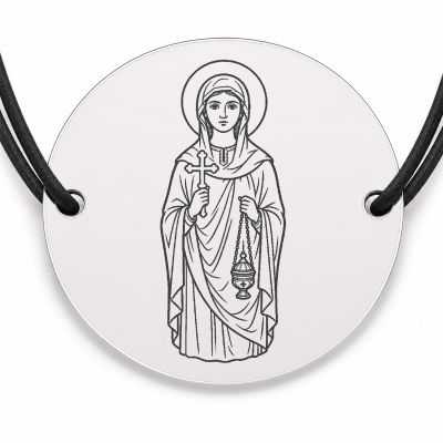 Brățară argint 925 cu bănuț Sfânta Tatiana, șnur negru reglabil — R0050