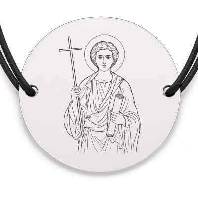 Brățară argint 925 cu bănuț Sfântul Apostol Filip, șnur negru reglabil — R0051
