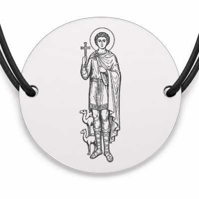 Brățară argint 925 cu bănuț Sfântul Mina, șnur negru reglabil — R0054