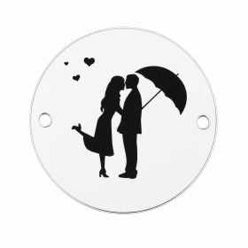 Bănuț argint 925 gravat îndrăgostiți sub umbrelă, Ø 16,5 mm E0619