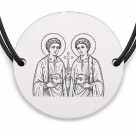 Brățară argint 925 cu bănuț Sfinții Cosma și Damian, șnur negru reglabil — R0055