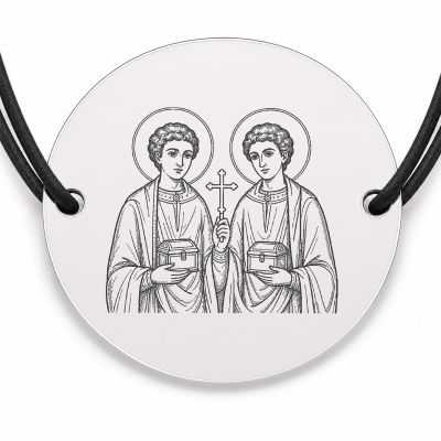 Brățară argint 925 cu bănuț Sfinții Cosma și Damian, șnur negru reglabil — R0055