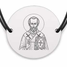 Brățară argint 925 cu bănuț Sfântul Dionisie Areopagitul, șnur negru reglabil — R0056