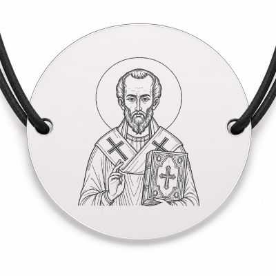 Brățară argint 925 cu bănuț Sfântul Dionisie Areopagitul, șnur negru reglabil — R0056