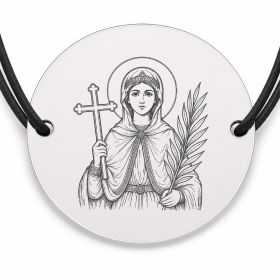 Brățară argint 925 cu bănuț Sfânta Muceniță Irina, șnur negru reglabil — R0058