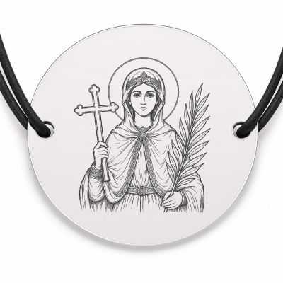 Brățară argint 925 cu bănuț Sfânta Muceniță Irina, șnur negru reglabil — R0058