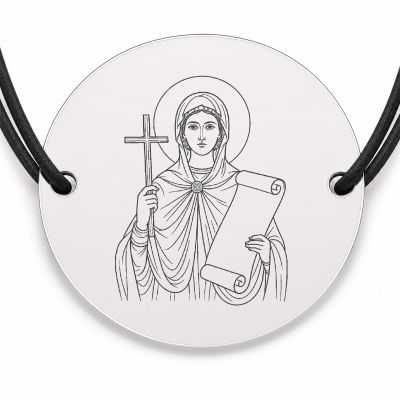 Brățară argint 925 cu bănuț Sfânta Muceniță Eugenia, șnur negru reglabil — R0059