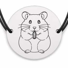 Brățară argint 925 cu bănuț gravat hamster, șnur negru reglabil — R0084