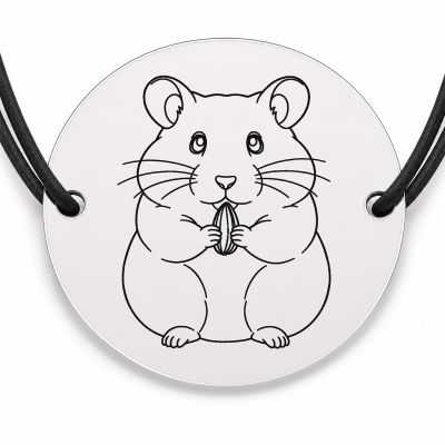 Brățară argint 925 cu bănuț gravat hamster, șnur negru reglabil — R0084