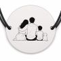 Brățară argint 925 cu bănuț gravat familie cu câine, șnur negru reglabil — R0098